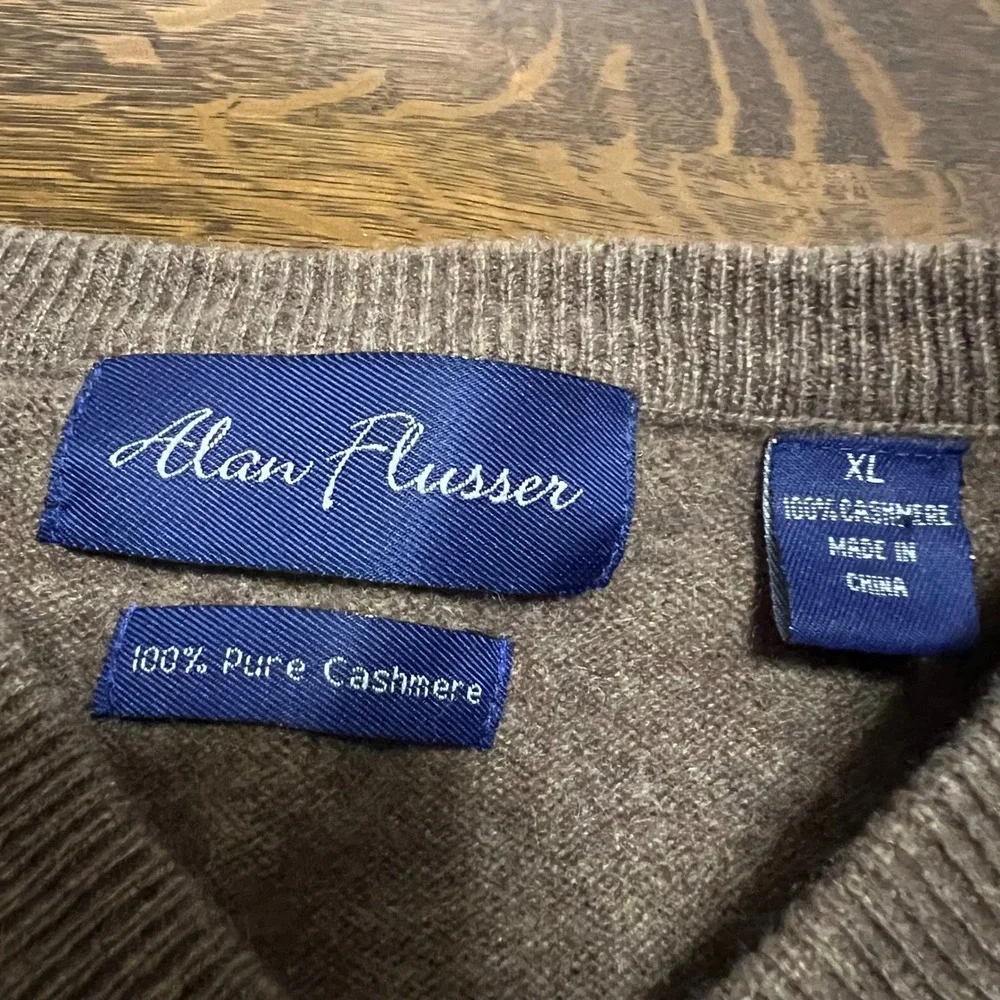 Alan Flusser Sweater Mens XL Brown Argyle 100% Pure Cashmere V-Neck Pullover